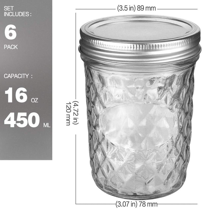 VERONES Wide Mouth Mason Jars 16oz, 6 Pack 16 oz Wide Mouth Mason Jars with Lids and Bands, Ideal for Jam, Honey, Wedding Favors, Shower Favors - Image 2